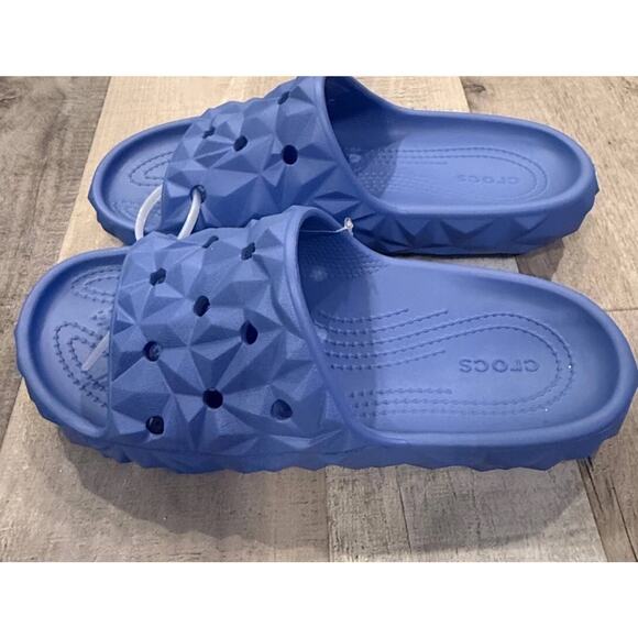 NWT Crocs Classic Geometric Slide Sandals V2 Sz M5/W7 Blue Rubber Casual Slip On - Picture 6 of 8